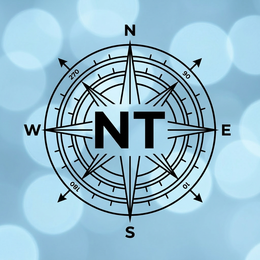 Black line compass and NT letters, no background
